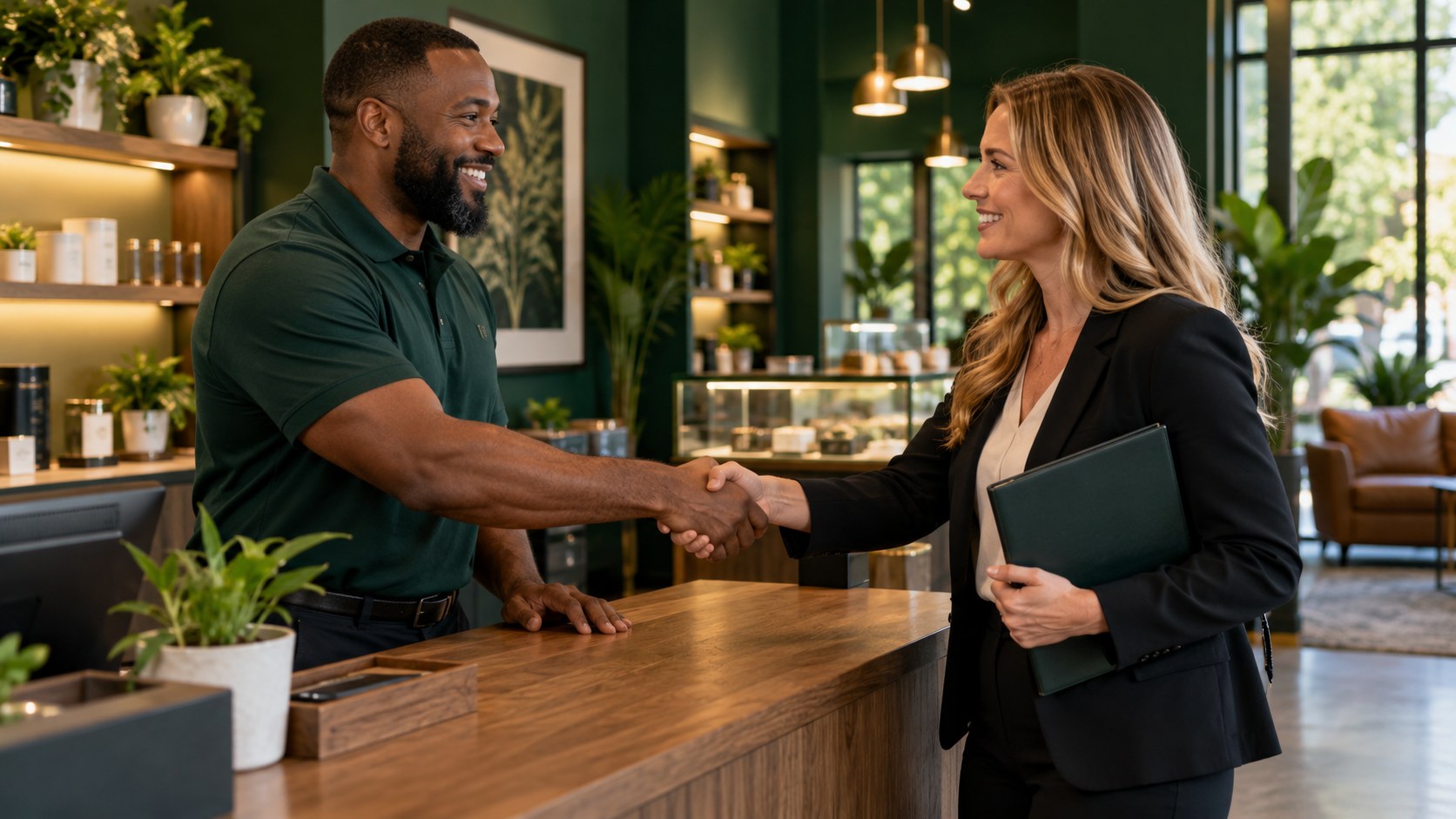 Employer and candidate talking in a professional retail workplace