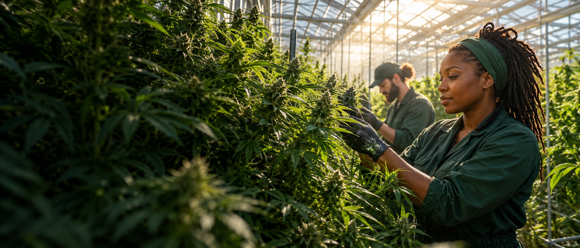 Cultivation employees working in a greenhouse