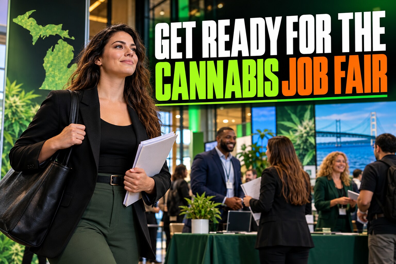 Prepared candidate arriving at a Michigan cannabis job fair