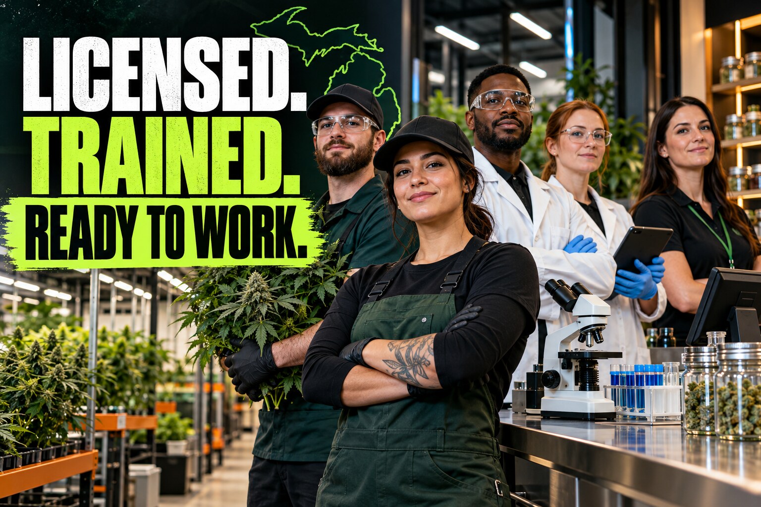 Team of trained cannabis retail, cultivation, laboratory, and operations workers