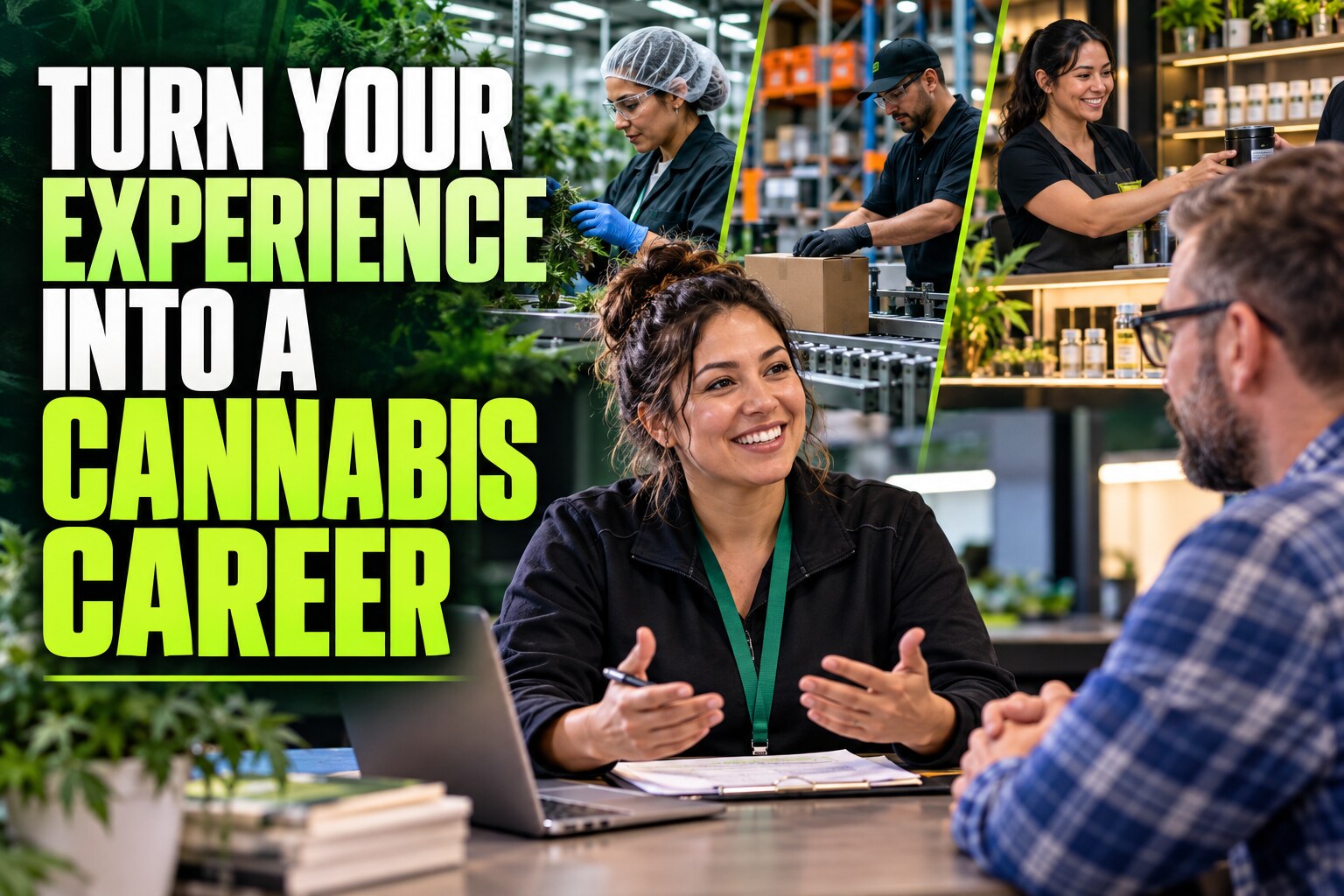 Career adviser speaking with an experienced candidate about cannabis work